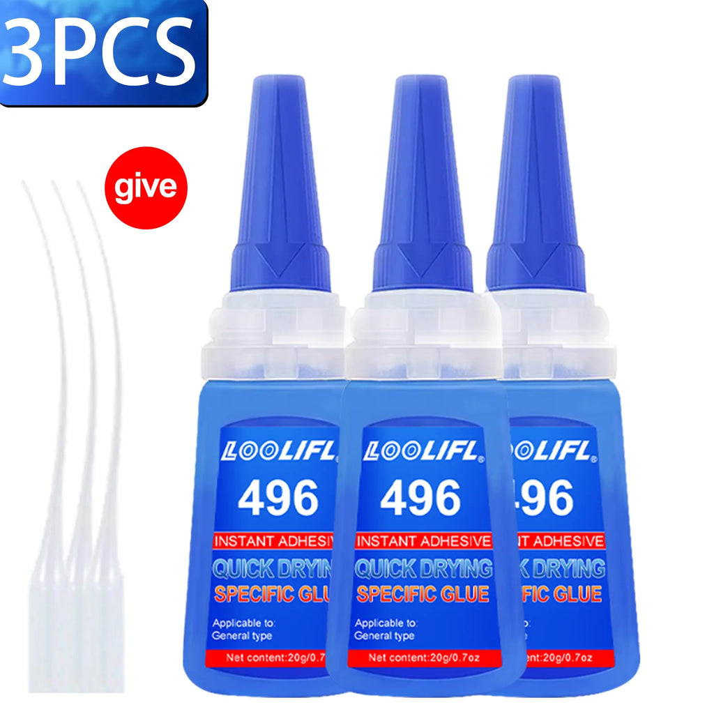 LOOLIFL 496 Super Glue Instant Quick-drying Cyanoacrylate Adhesive Leather Rubber DIY Wood Metal Strong Bond Liquid Glue Tool
