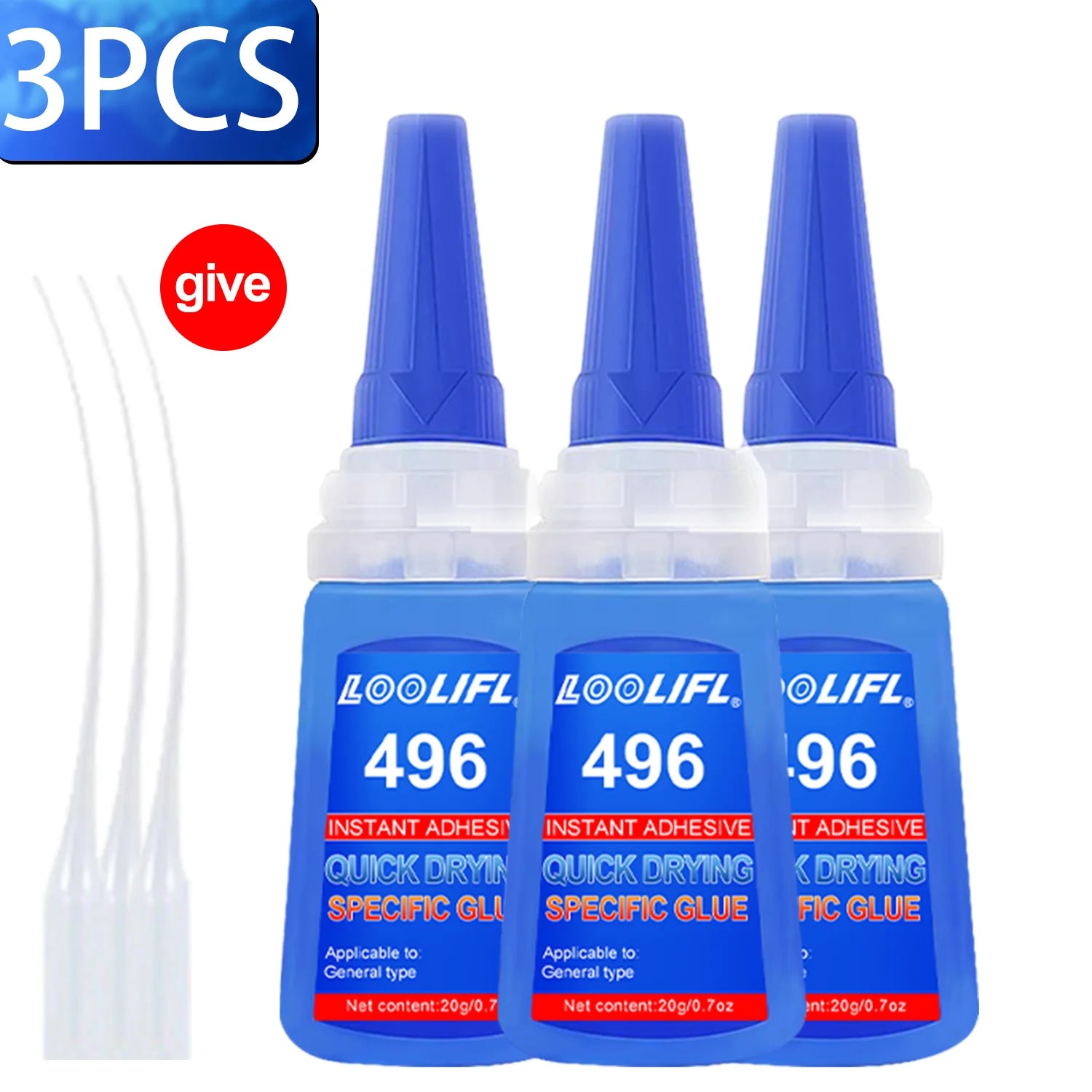 LOOLIFL 496 Super Glue Instant Quick-drying Cyanoacrylate Adhesive Leather Rubber DIY Wood Metal Strong Bond Liquid Glue Tool