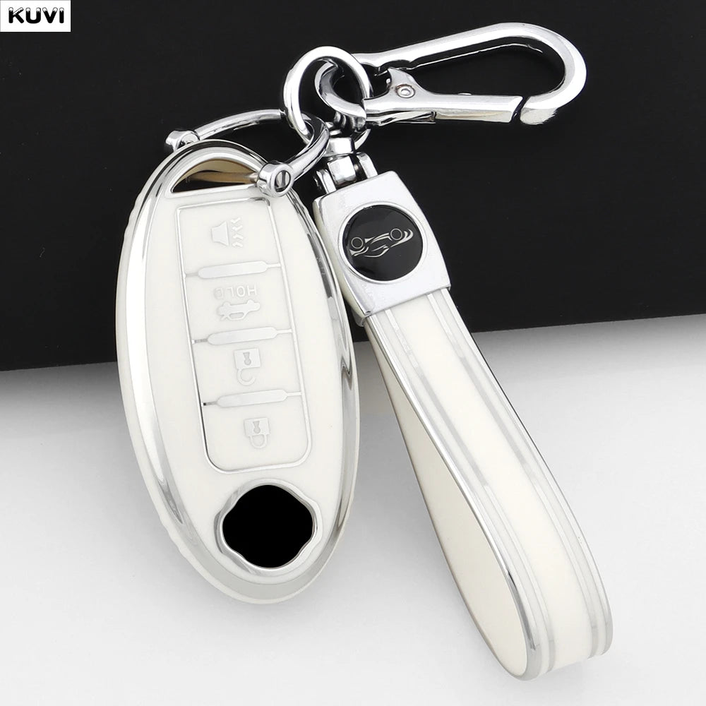 For Infiniti Nissan Altima Maxima Murano Rogue Sentra 370z Soft TPU Car 4 Button Key Case Cover Keychain Holder Fob Accessories