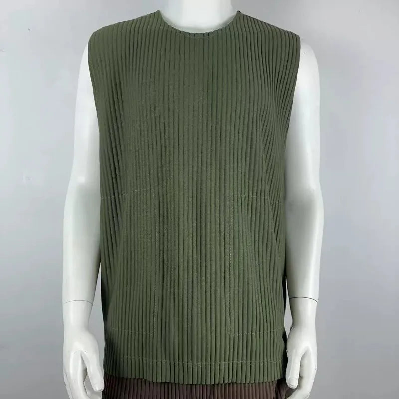 Miyake Pleated Shorts Set 2026 Summer New Sleeveless T-Shirt + Five-Point Pants Loose Versatile Youth Personality Simple Casual