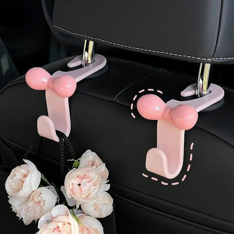 Cute Car Seat Hook Dopamine Car Accessories with Bow Decor Pink Car Organizer Cute Women Auto Gifts Vehicle Storage