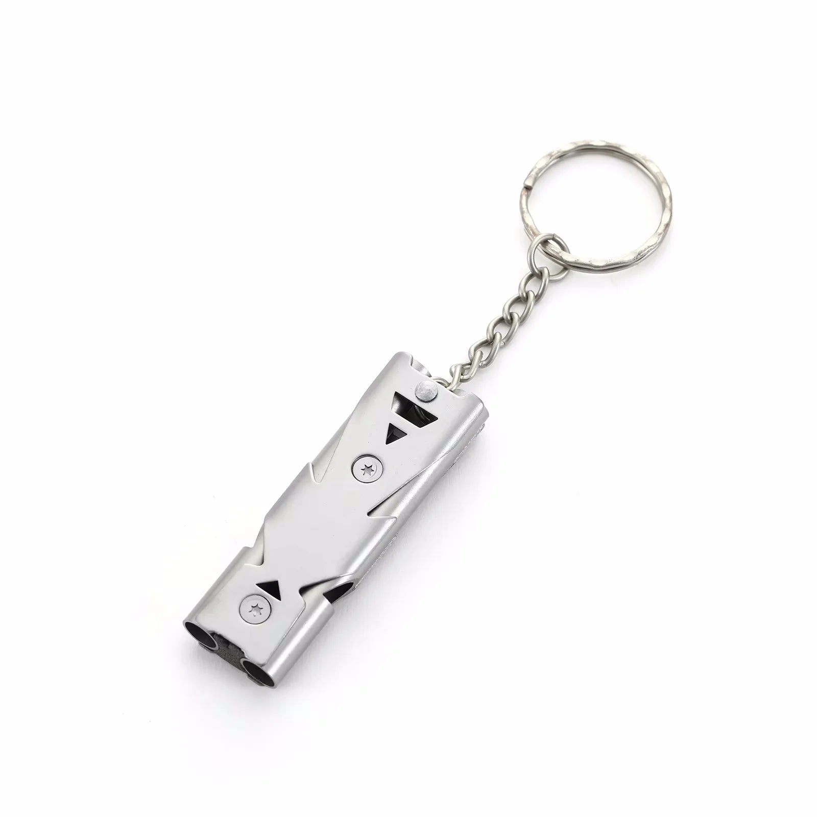 High Decibel Whistle Keychain Stainless Steel Double Pipe Camping Hiking Emergency Survival Whistle Portable Outdoors Tools