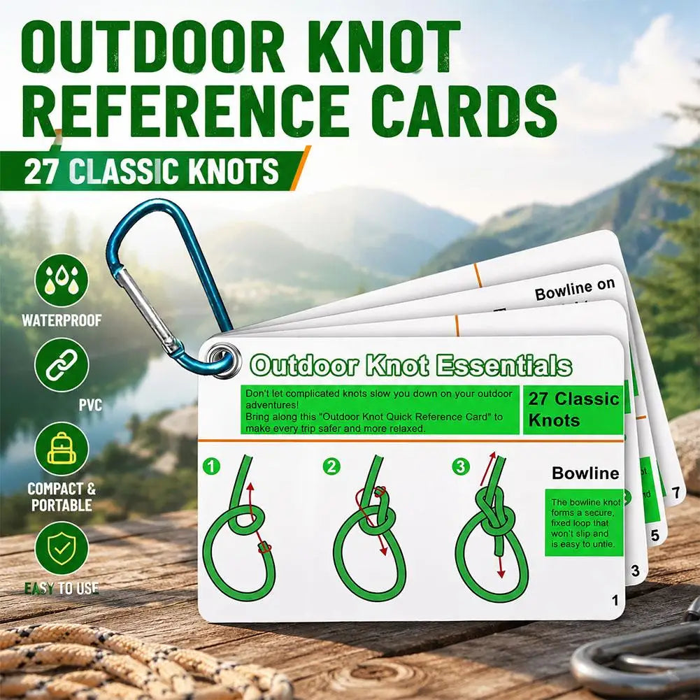 Portable Waterproof Knot Guide Cards Mini Carabiner Practical Knots Camping Backpacking Bushcraft Outdoor Survival Adventure Use