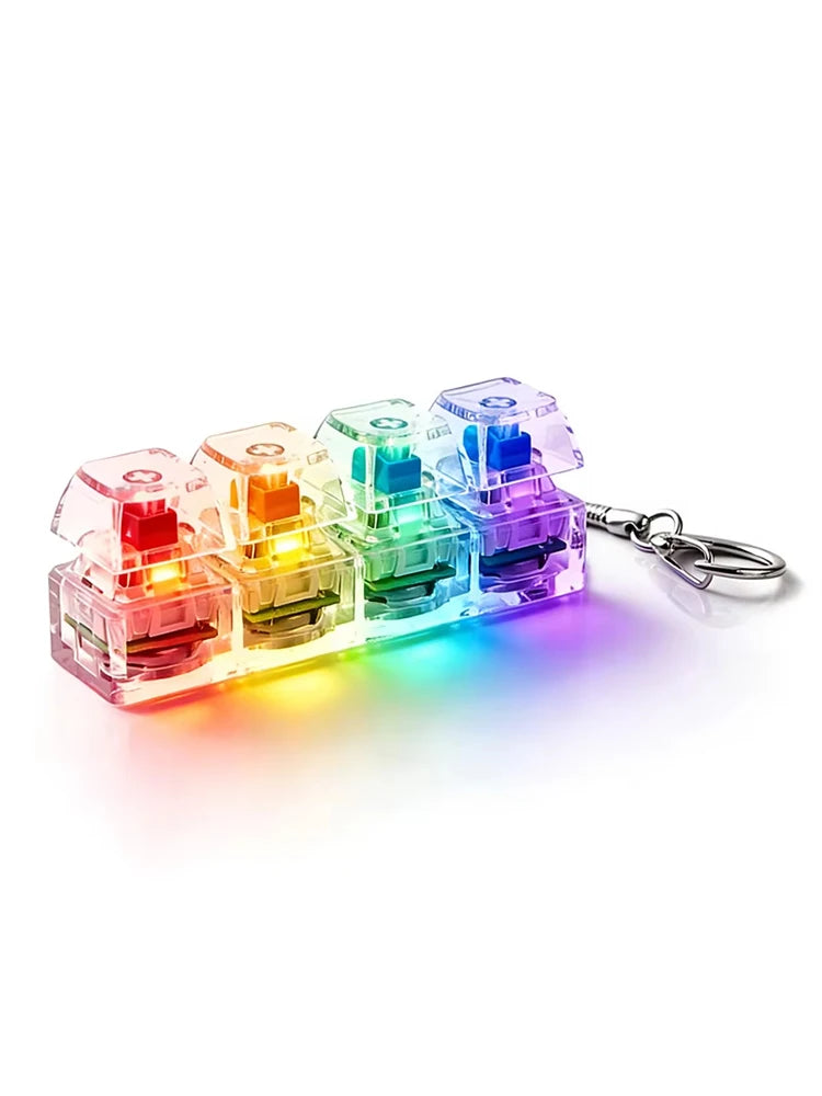 Light Up 4 Keys LED Finger Keyboard Keycap Stress Relief Fidget Toy Keychain Pinch Tester Office Desk Accessory