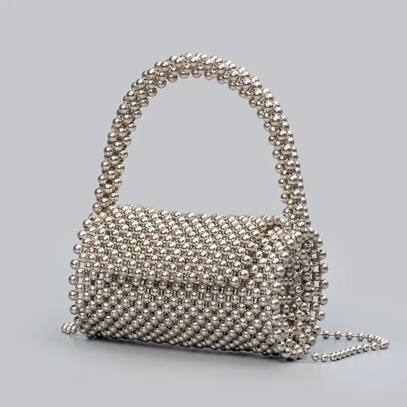 2025 Luxury Handmade Women Cylinder-shaped Beaded Evening Clutch Bag Unique Pearl Wedding Handbag Fashion Designer Crossbody Bag