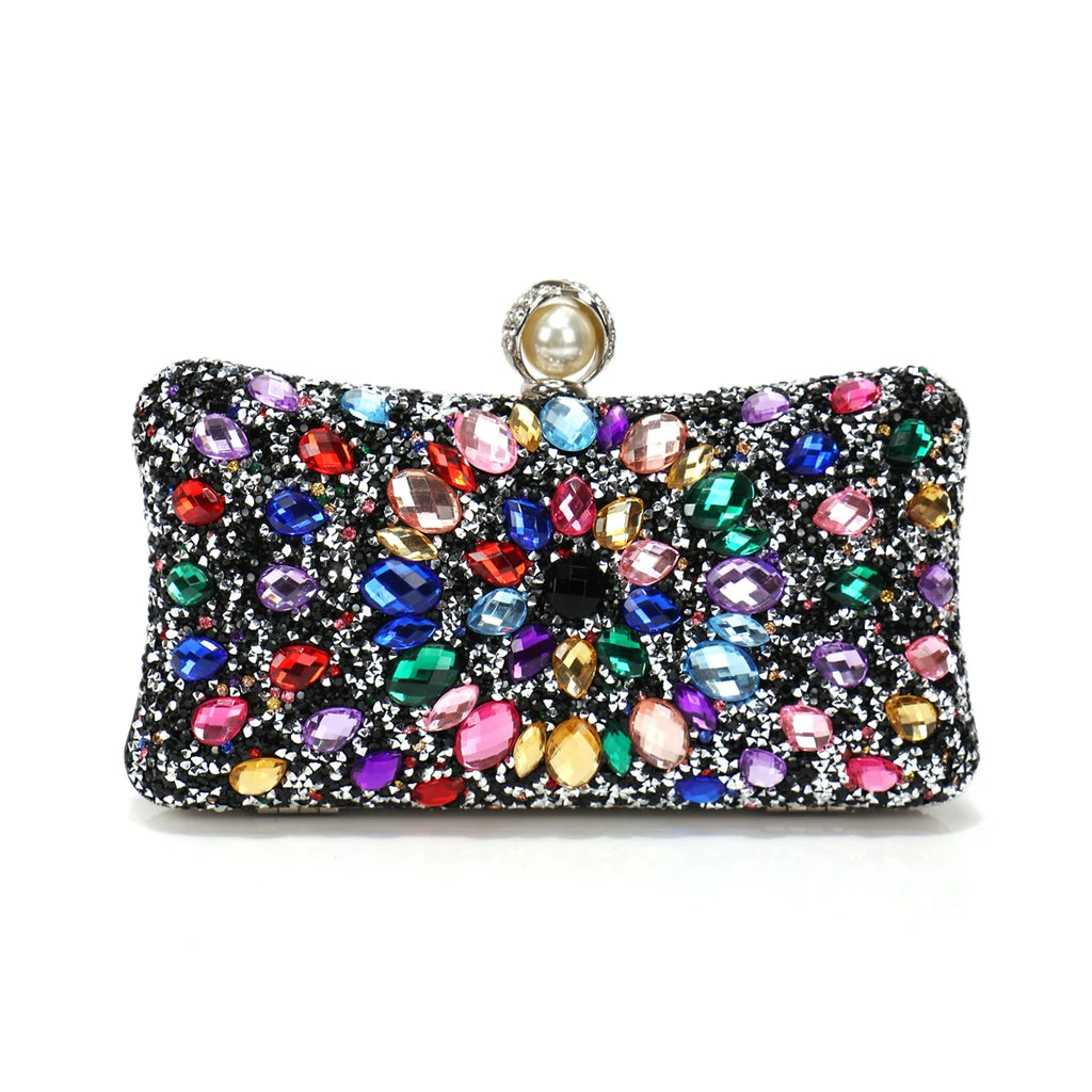 Golden Metal Pearl Rhinestones Glitter Evening Bags Small Lady Prom Dinner Luxury Night Gift Girlfriend Purse Acrylic Diamonds E