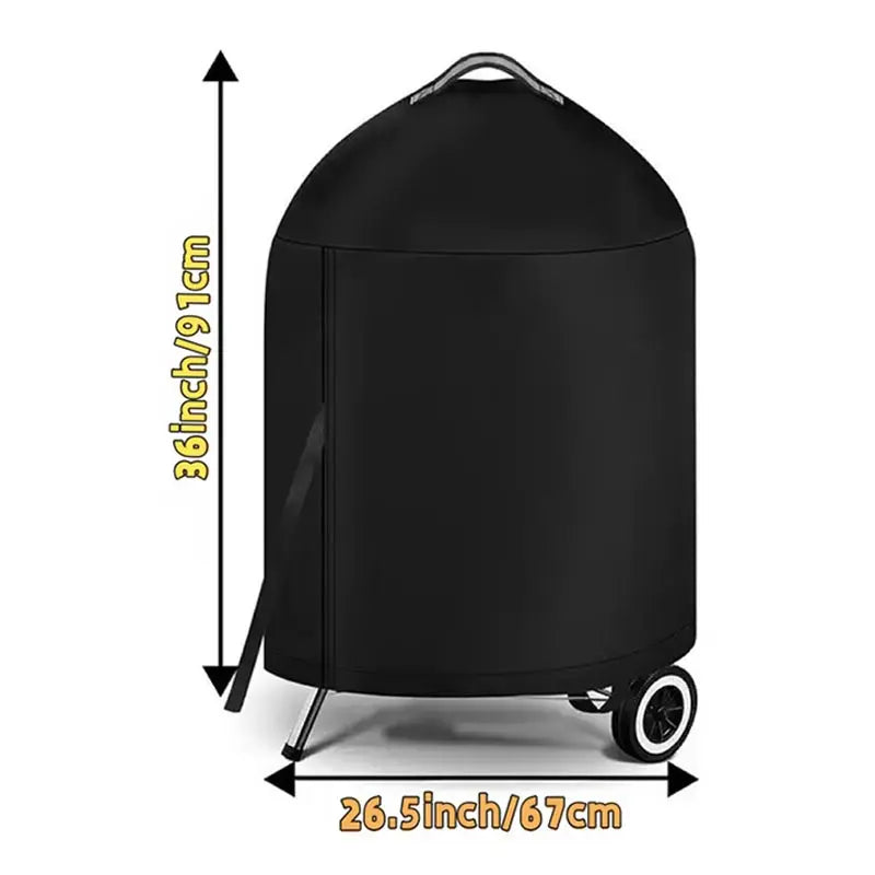 210D Cloth BBQ Cover Cylindrical Outdoor Oven round Grill Protection with Top Handle PU Waterproof Coating