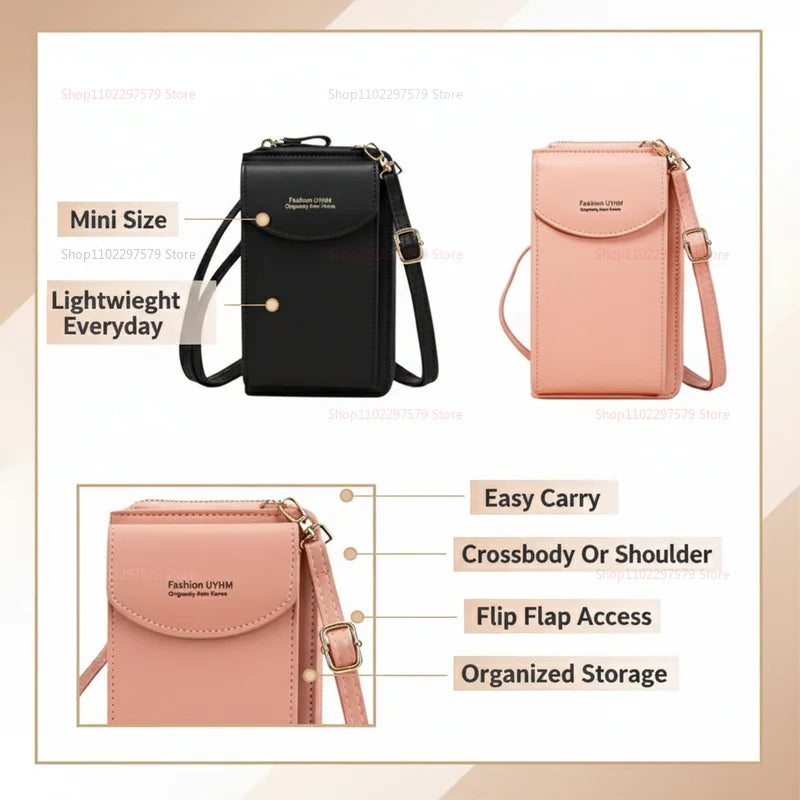 Women’s Leather Mini Crossbody Bag Soft Side Phone Coin Purse Travel Shoulder Bag Small Messenger Bag for Daily Use