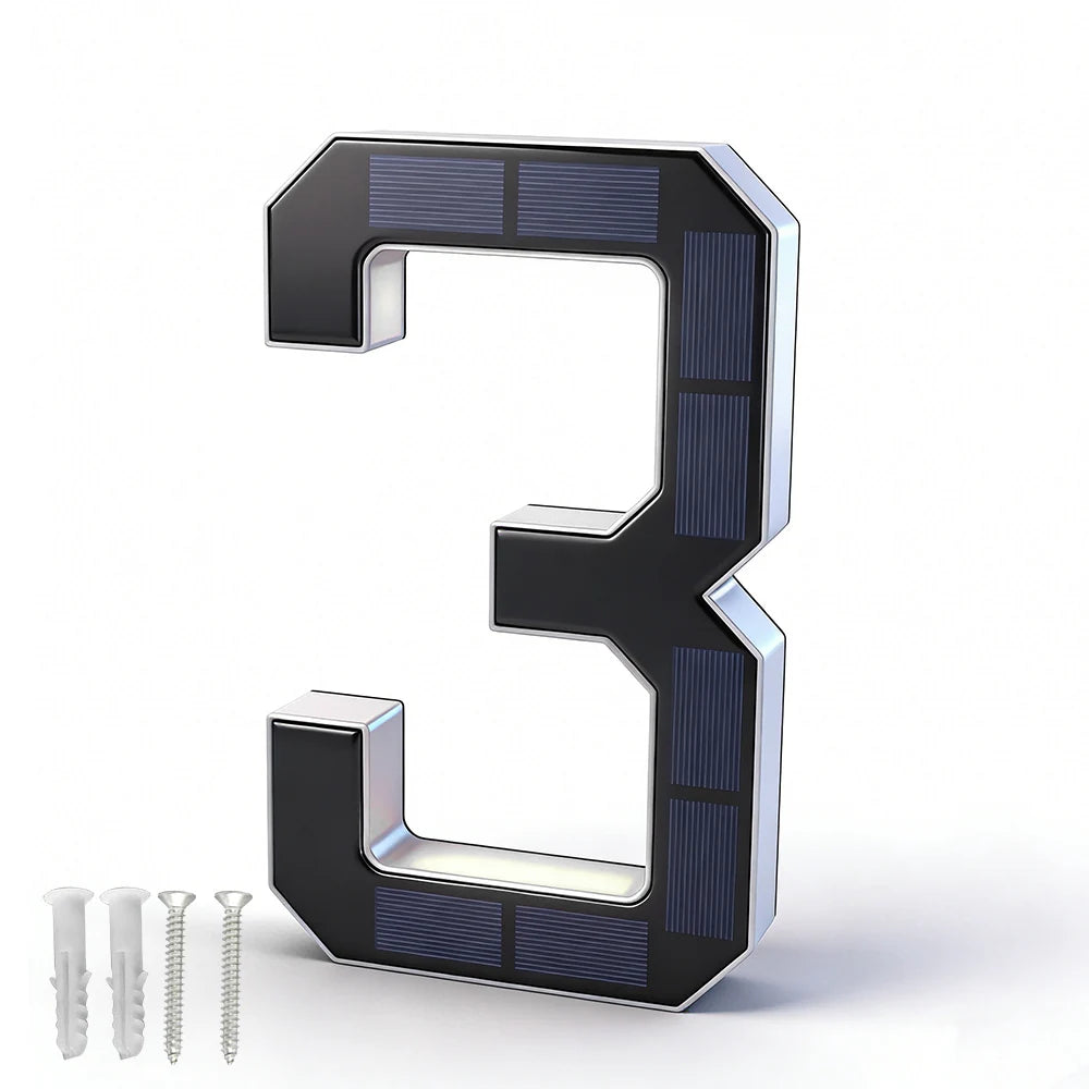 BORUiT Solar LED House Number Light Waterproof Outdoor Address Number Lamp Modern Home Garden Wall Decoration Lighting