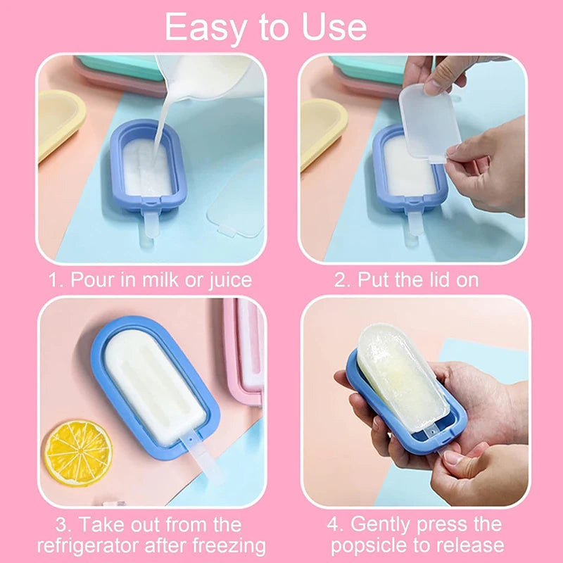 4Pcs Silicone Ice Lolly Moulds with Sticks Reusable Ice Cream Forms Popsicle Mold DIY Ice Cream Maker Ice Cube Mold Kitchen Tool