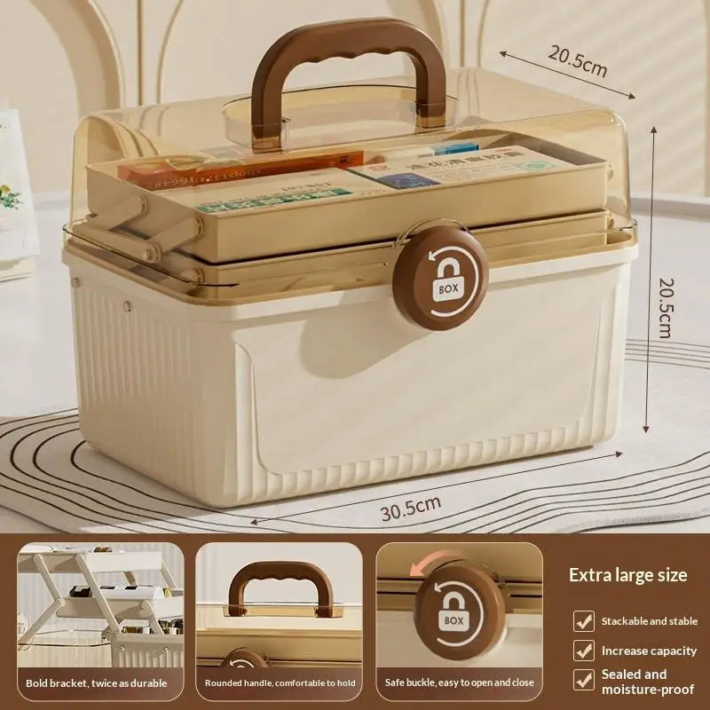 convenient1PC 3 Tier Foldable Medicine Organizer With Multiple Compartments Perfect For Home Daily Medication First Aid Storage