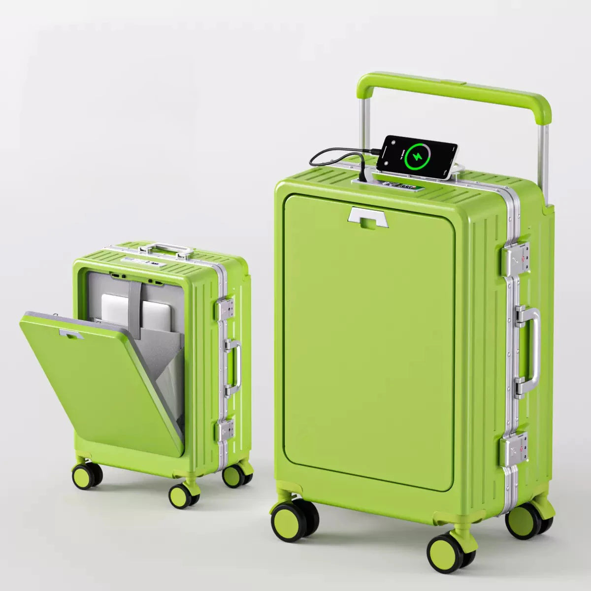 Front-Opening Luggage Box Carry-On Suitcase Swivel Wheels Charging Travel Suitcase Aluminum Frame Password Handle Boarding Plane