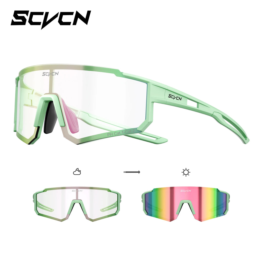 SCVCN UV400 HD Photochromic Hiking Glasses Sports Sunglasses Outdoor Road Fashion Cycling Glasses Windproof MTB Bike Sunglasses