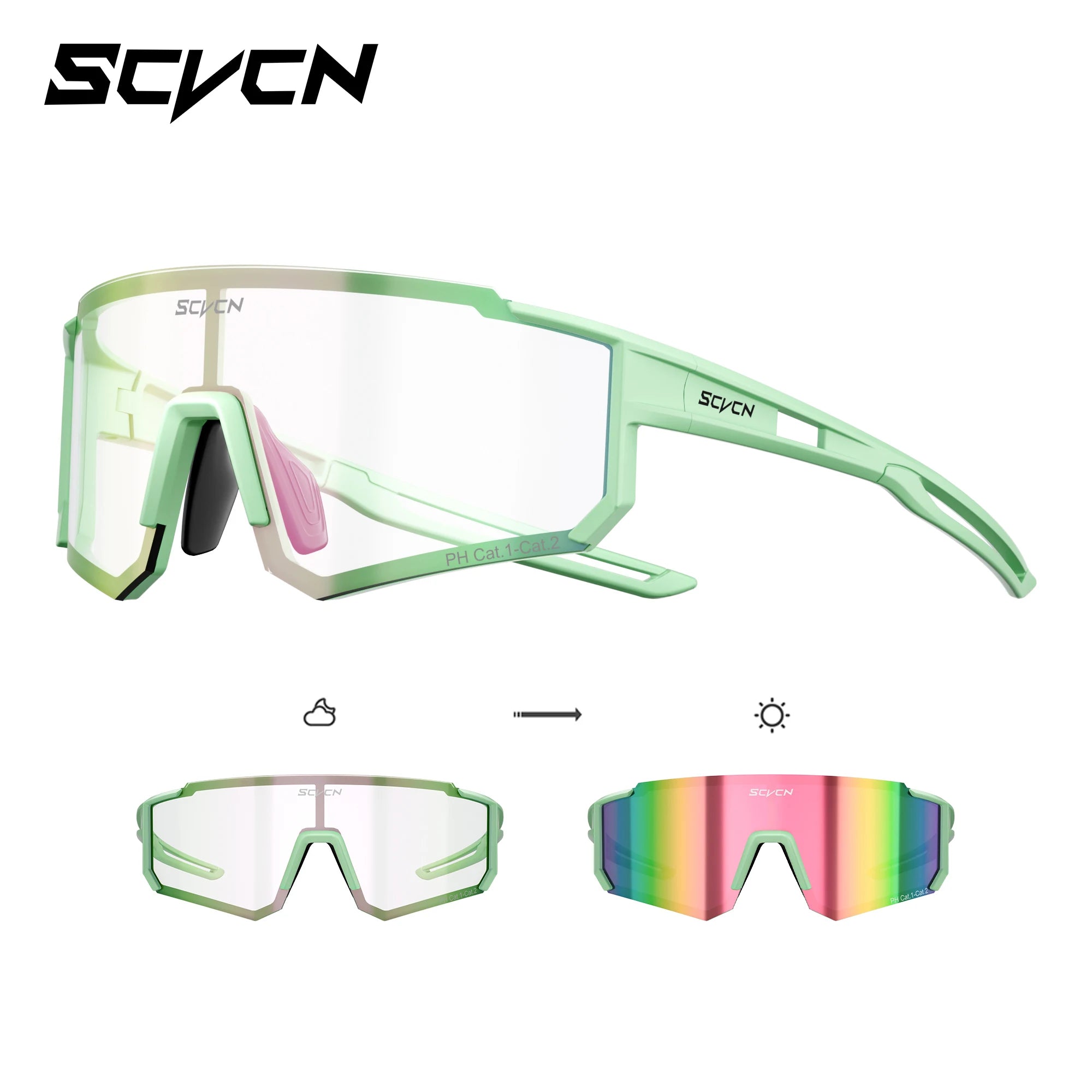 SCVCN UV400 HD Photochromic Hiking Glasses Sports Sunglasses Outdoor Road Fashion Cycling Glasses Windproof MTB Bike Sunglasses