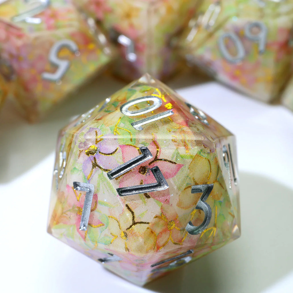 Enchanting DND Dice Set with Ocean Wave & Peach Blossom Designs-Perfect for Board Game,RPG & Tabletop Gaming Adventures-F2