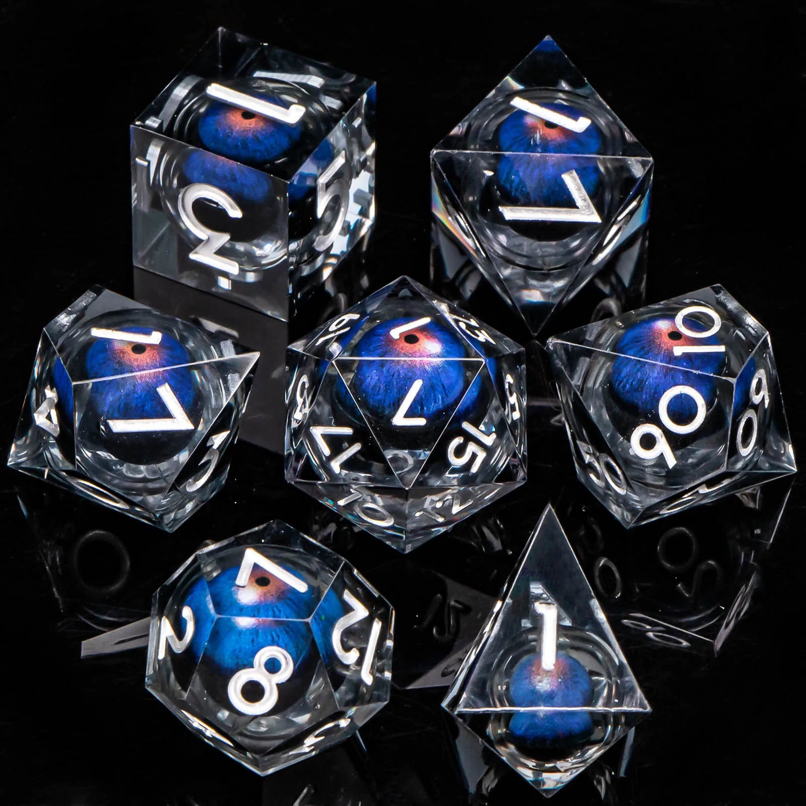 7pcs Dragon Eye D&D Dice Set DND, Sharp Edge Resin Liquid Core Dungeon and Dragon Dice, Role Playing Dice D20 D12 D10 D8 D6 D4