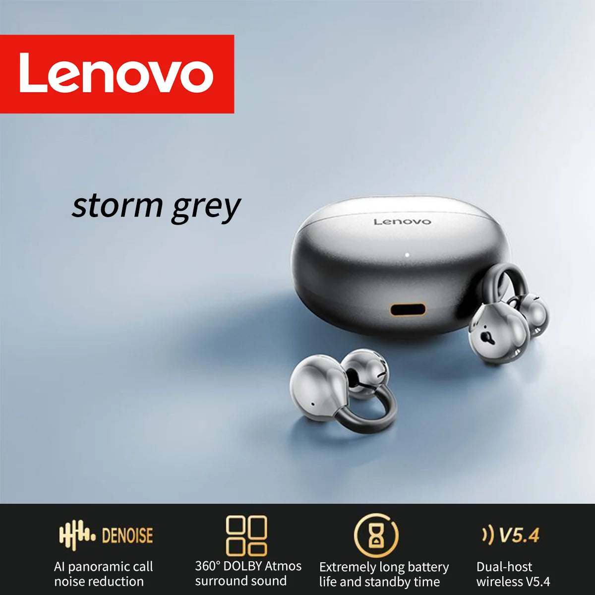 Lenovo TWS Lightweight Mini Earphones Dual Mic Noise Reduction Stereo Bass HD Call Comfortable Bluetooth Earbuds