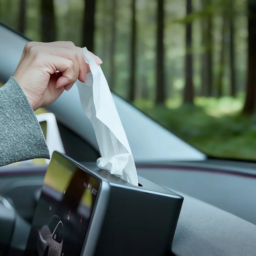 TEMAI New Central Control Screen Tissue Box for Tesla Model Y/YL Juniper, with Multifunctional Glasses Storage Case