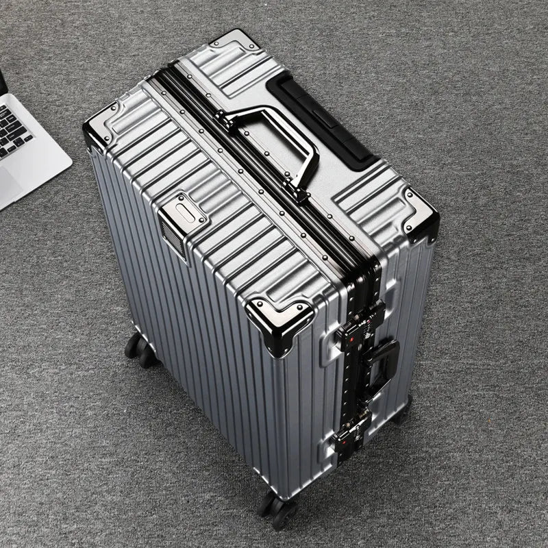 Trolley Luggage 20 26 30" Aluminium-framed Suitcase with Silent Wheels Unisex High-capacity Rolling Luggage Password Suitcase