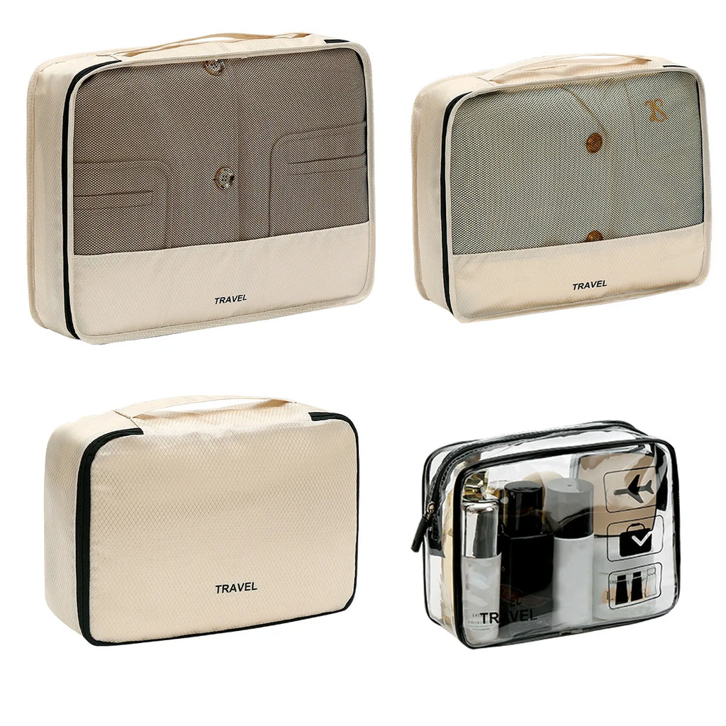3pcs Set Travel Clothes Storage Bag Waterproof Packing Cubes Mesh Visible Travel Suitcases Organizer Pouch Luggage Organiser