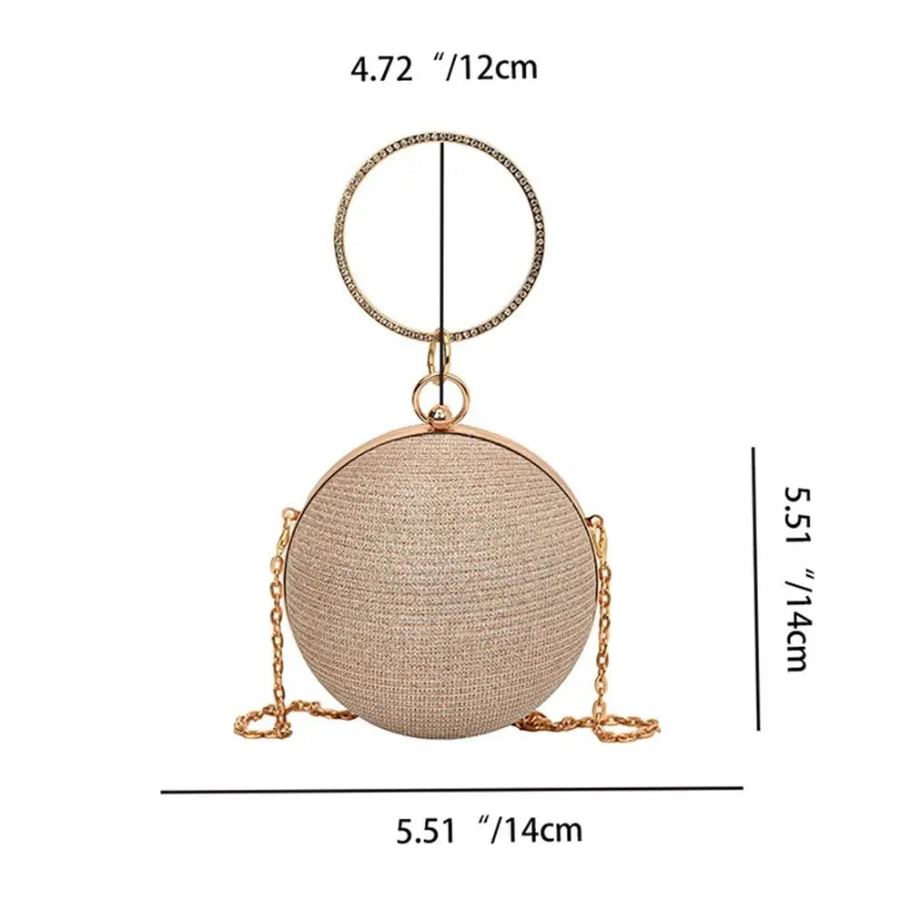 Luxury Circular Evening Bag Gold Bright Silk Rhinestone Decorative Chain Banquet Clutch Handbags Women Female