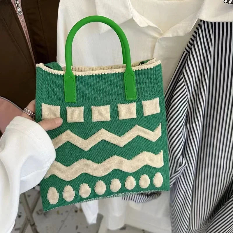 Fashion Contrasting Colors Handbag Knit Playful Lovely Bag Sweet Crossbody Bags for Women Wave Purses and Handbags
