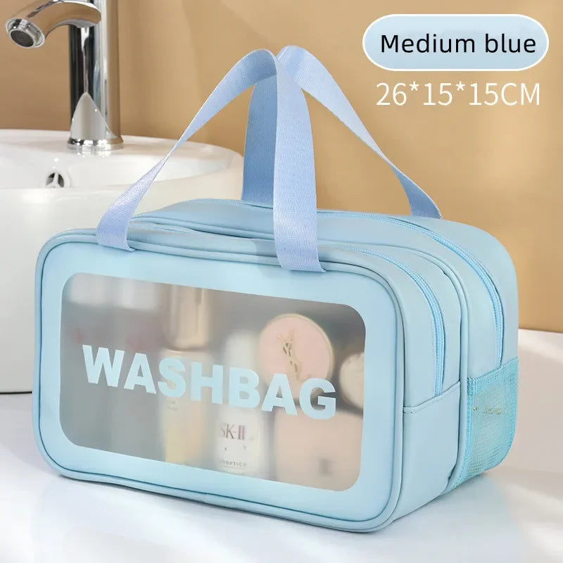 2025 New Double Transparent Dry-Wet Separation Bag - PU Makeup Pouch, Portable for Travel, Fitness & Swimming Essentials
