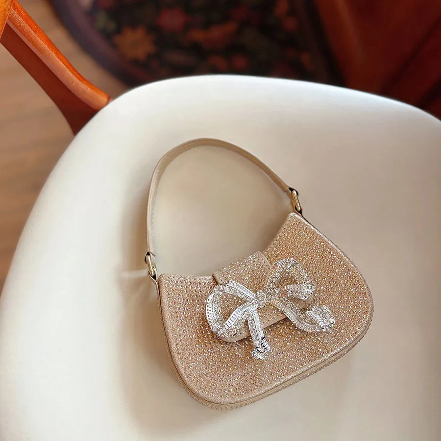 French small fragrant style celebrity temperament diamond-encrusted bow sweet dinner bag light luxury high-end hand bag