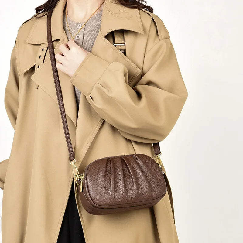 Women's New Style Pleated Crossbody Bag Three Layer Zipper Large Capacity Fashionable Versatile Casual Premium Top Shoulder Bag