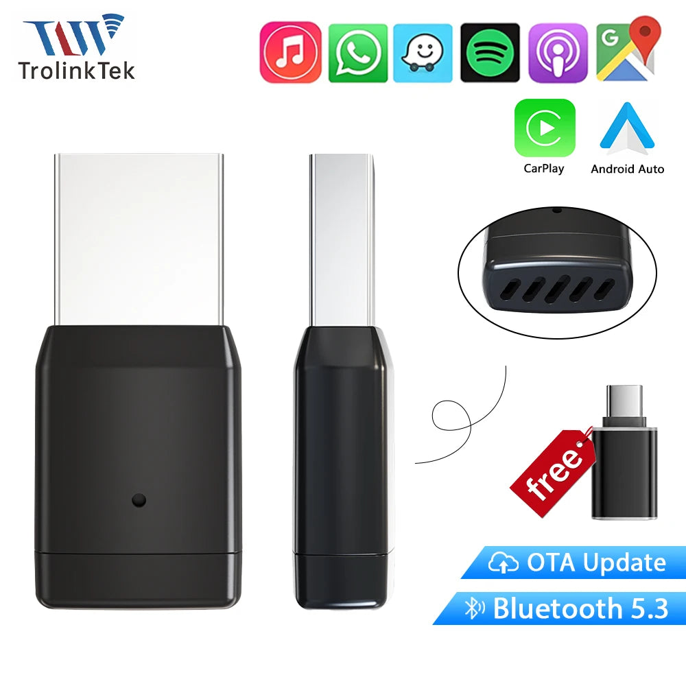 TrolinkTek Mini Wireless CarPlay Dongle with Bluetooth 5.0 & 5GHz WiFi, Plug&Play Converter, Support Media Playback Navigation for All Vehicles Built-in Original Wired Apple CarPlay