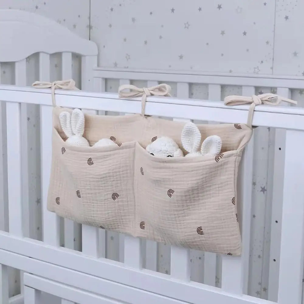 Space Saving Cotton Crib Storage Bag Large Capacity Dual-pocket Diaper Storage Bag Portable Stuff Organizer Stroller