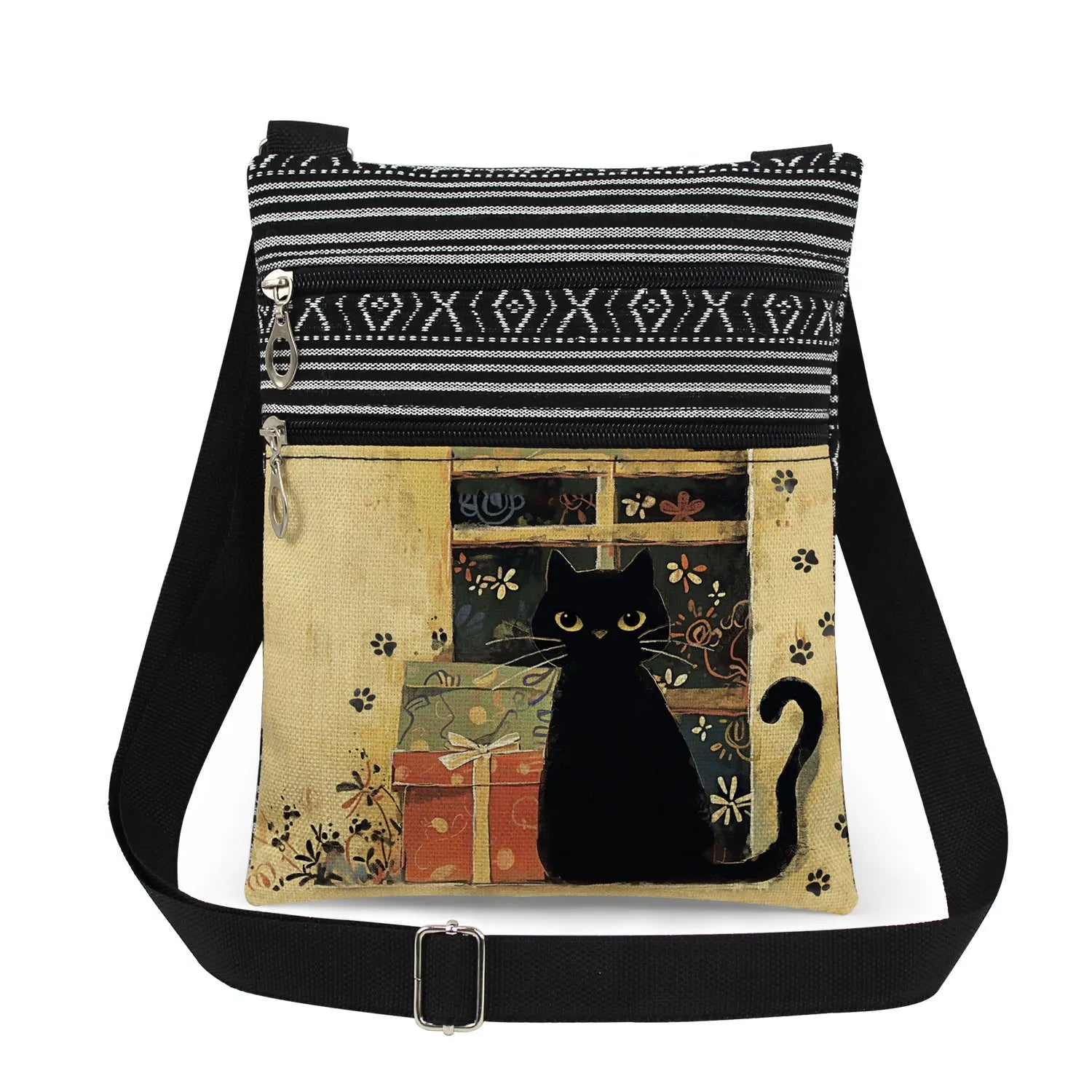 Cute Cartoon Black Cat Print Crossbody Bags Shoulder Bags For Women Daily Travel Portable Small Messenger Bags Catkeeper Gift