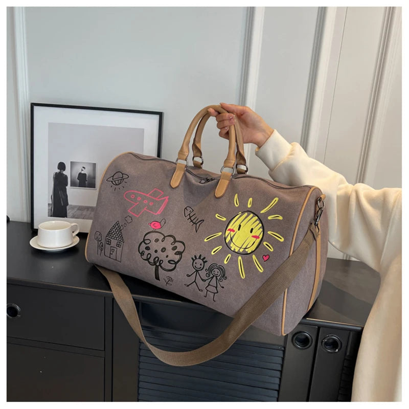 Gym Bag for Woman Graffiti Fitness Handbag Travel Duffle Valise Luggage Shoulder Sports Outdoor Pocket Weekend Crossbody Bag