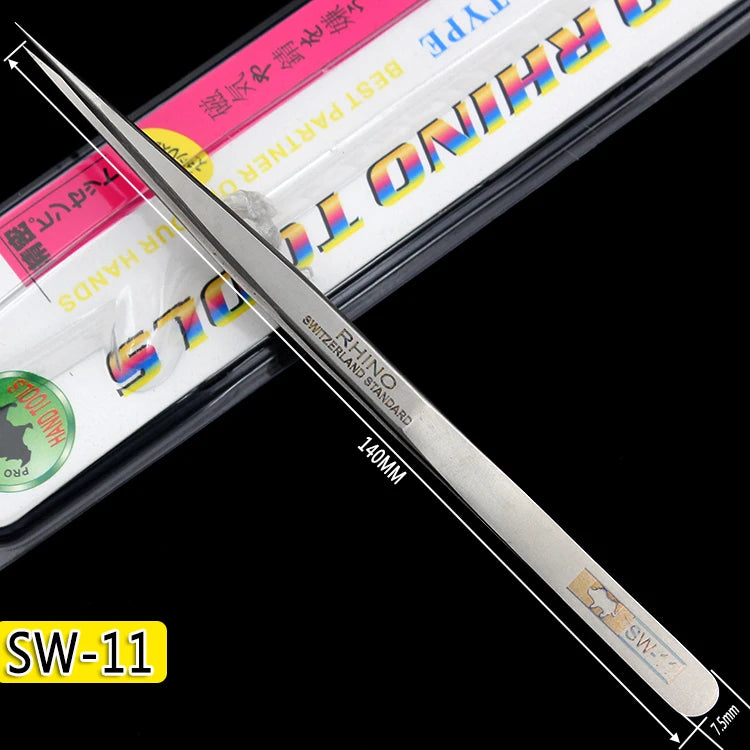 Japan RHINO SW Tweezers Frosted Anti-Magnetic Anti-Acid Slender Pointed Precision Forceps Electronic Components Clamping Tool