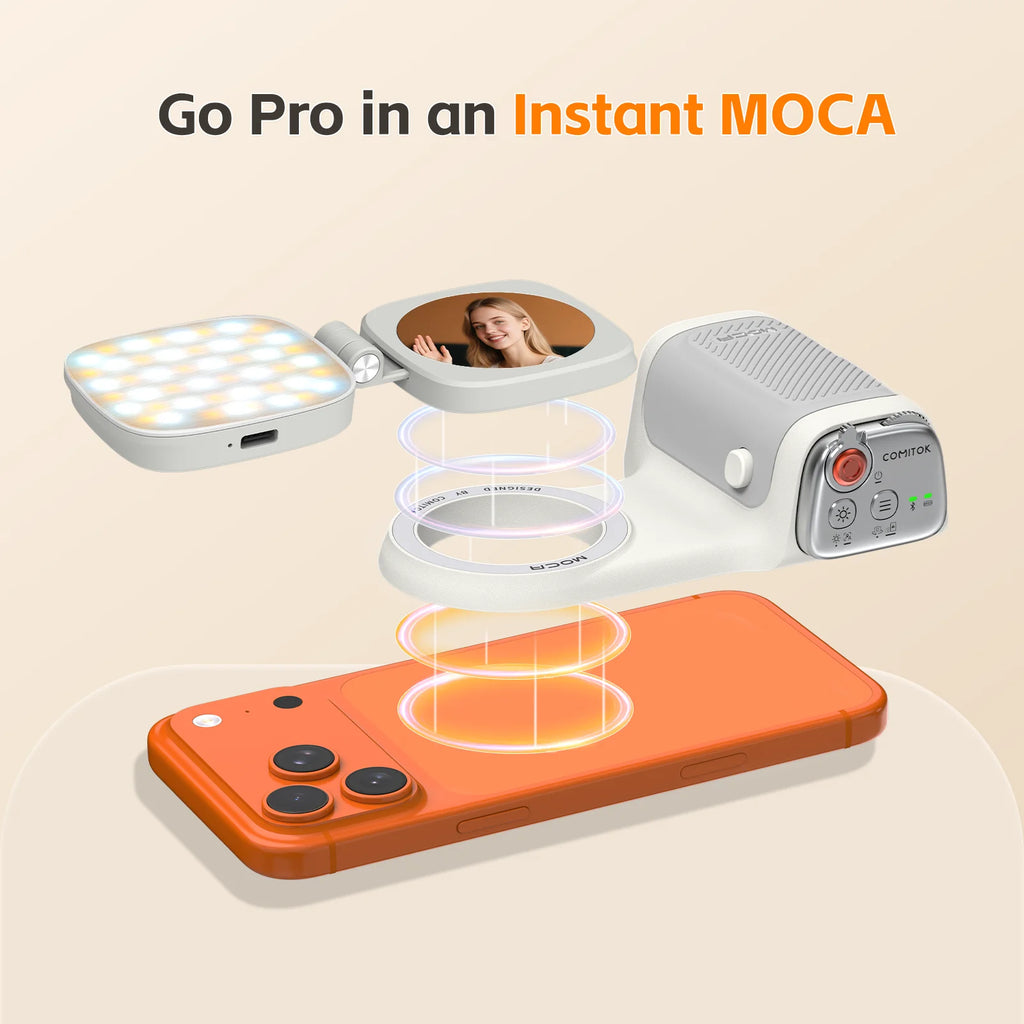 COMITOK MOCA iPhone Wireless Selfie Booster, with Focus Lock/DSLR Shutter,Rechargeable Remote Control+Optional Mirror/Fill Light
