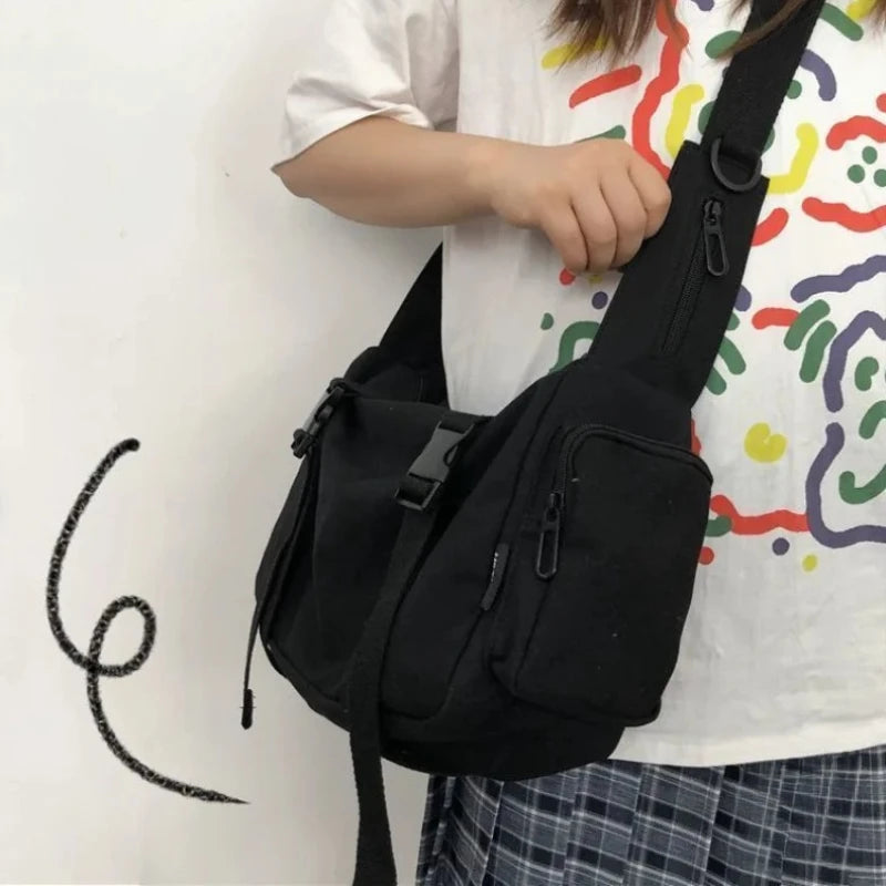 Japanese Harajuku Women Messenger Bag Solid Color Canvas Crossbody Bags Student Large Capacity Handbags Shoulder Bag Bolsos Sac