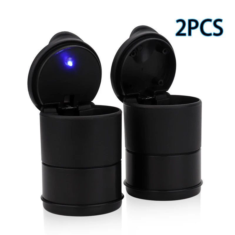 2PCS Car Portable Ashtray Holder Plastic Cup Flame Retardant Cigarette LED Ashtray Storage Case For Auto Home Smoking Accessory