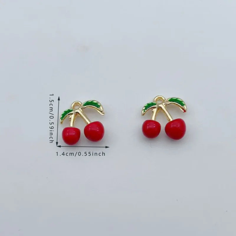 12pcs Amazon Red Cherry Keychain DIY Accessories Water Diamond Resin Fruit Pendant Car Women's Bag Pendant