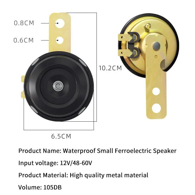 12V 48V 60V General Motorcycle Electric Horn Kit Waterproof Round Speaker Loud Electric Horn Suitable For Bicycle Scooter 105dB