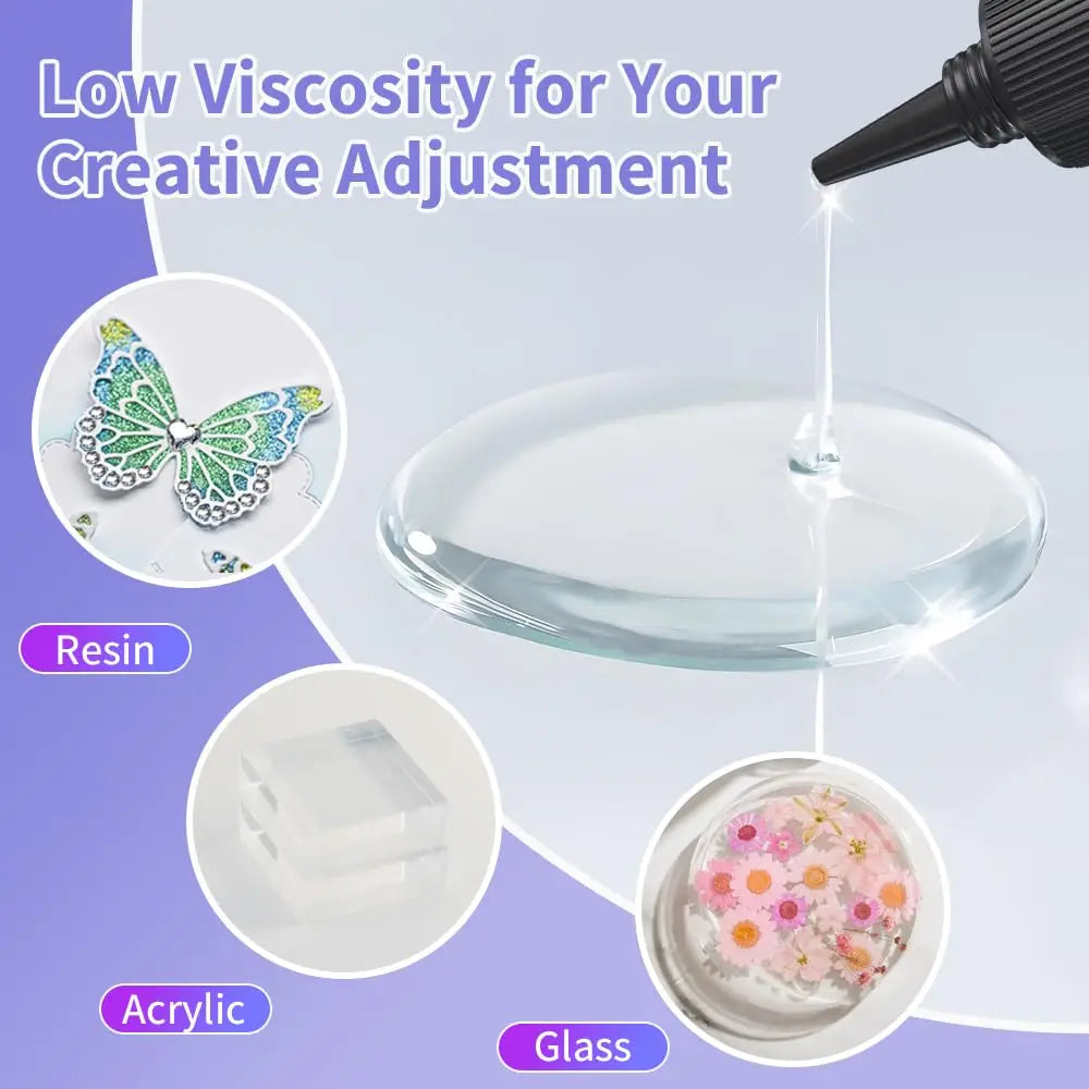LOOLIFL50ml UV GlueUV Curing Adhesive Resin,Transparent Traceless Strong Adhesive Fast Curing For Glass Metal Plastic DIY Crafts