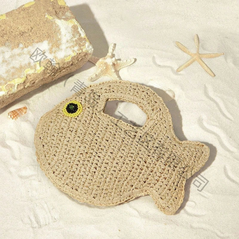 Creative Goldfish Shape Woven Bag Hand-woven 3d Animal Handbag Summer Beach Vacation Clutch Women Stylish Eco-friendly Clip Bag