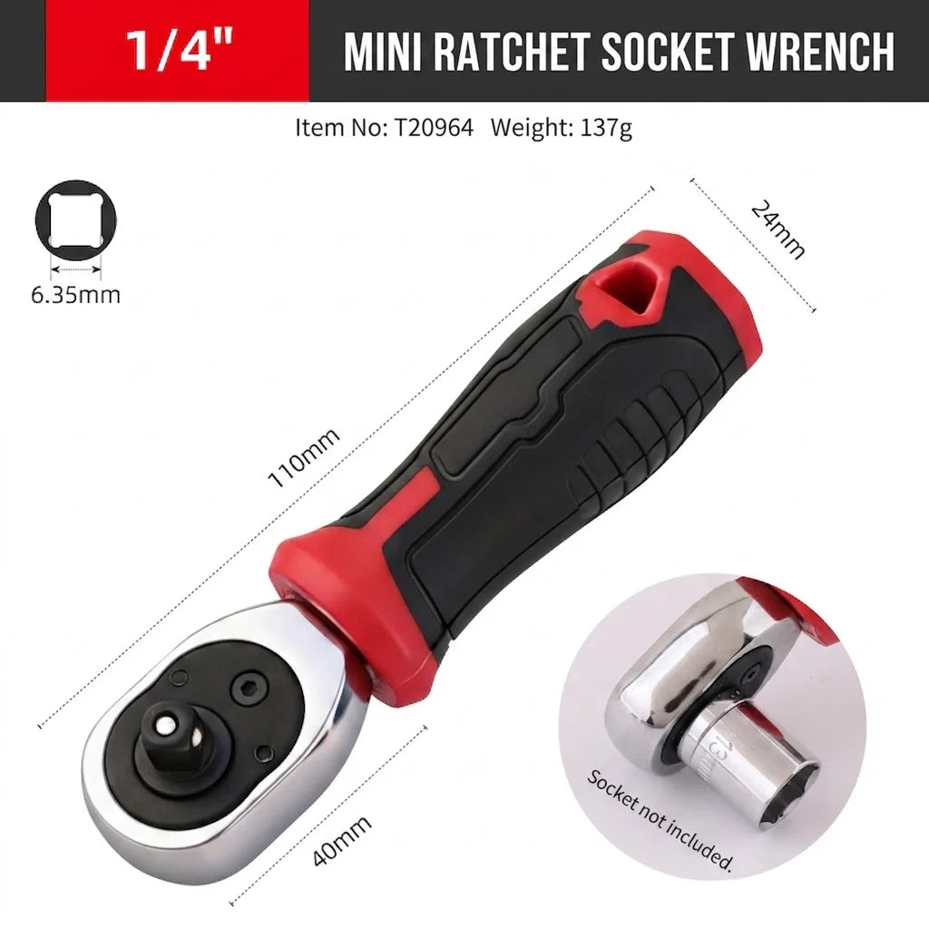 1/4" Mini Ratchet Wrench Set 72-Tooth Reversible Ratchet Socket Wrench Hex Bit Driver CR-V Hand Tools for Bicycle Car Repair DIY