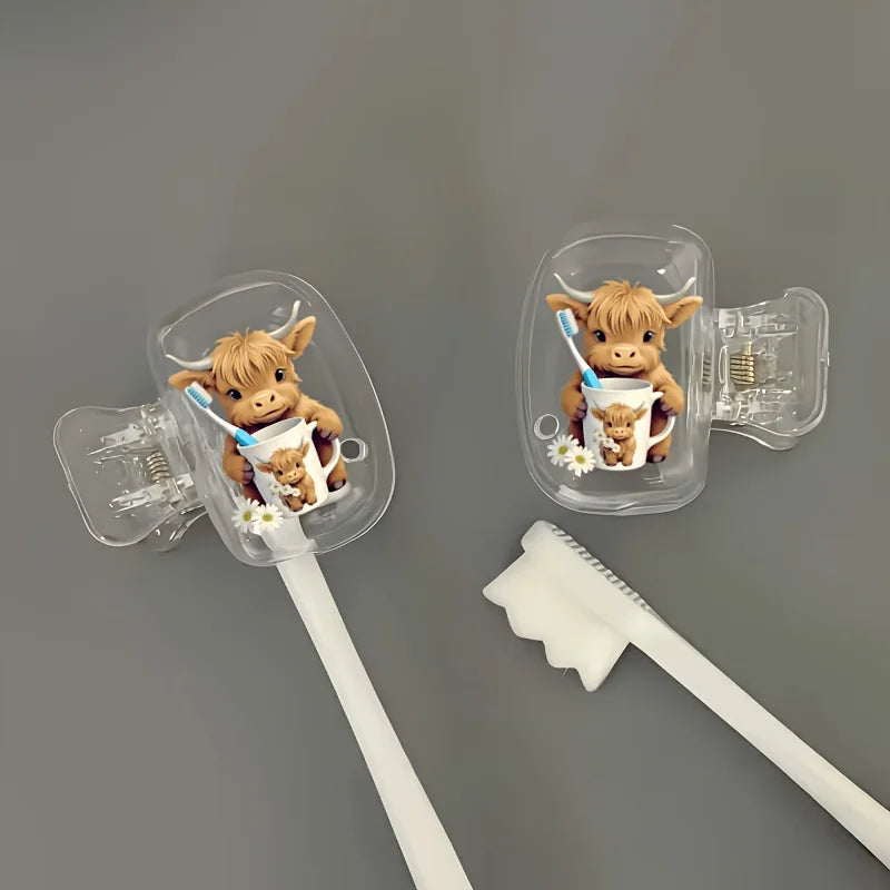 2pcs Highland Cow Portable Toothbrush Case Ideal for Home and Travel Use Perfect Party Holiday Gifts For Family Friends Women