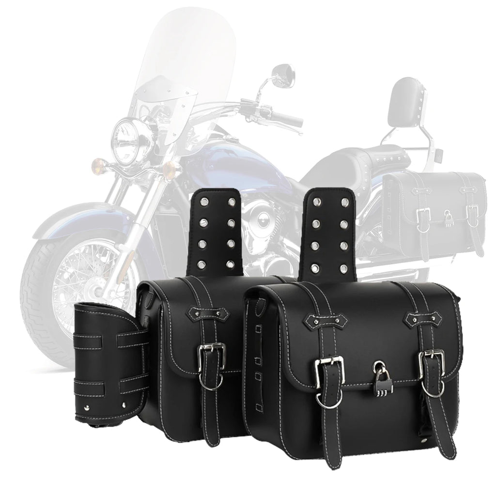 Retro Fashion Motorcycle Saddle Bags Pouch Storage Case Side Luggage Tank Suitcase Waterproof PU Leather Motorbike Accessories