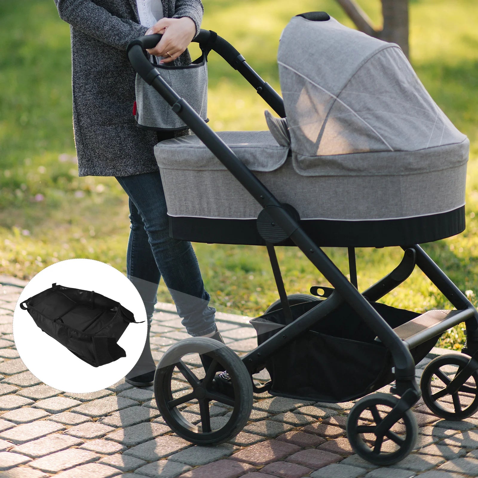 Heavy Duty Stroller Bottom Basket Organizer Bag with Waterproof Material Large Storage for Baby Essentials Easy Access on Family