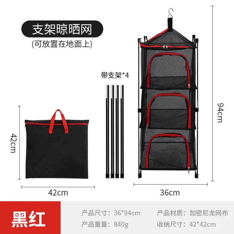 3/4 Layers Foldable Hanging Mesh Anti-insect Drying Storage Net Rack Drying Folding Net Camping Sun-dried Fish Drying Net Rack