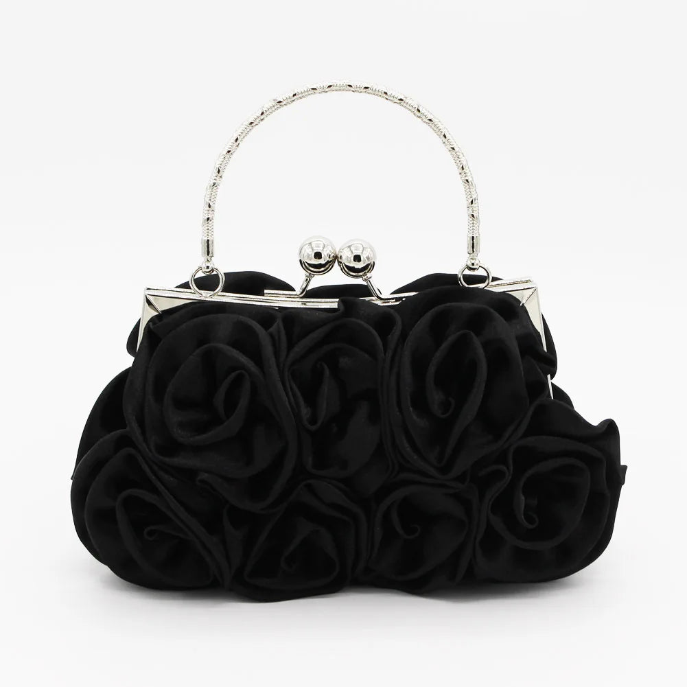 Satin Flower Clutch Bag Roses Handbag Evening Bag Sweet Style Soft Square Shape Handheld Bag for Bride Party Dinner 2026 New