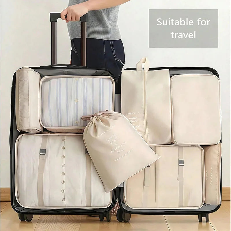 Travel Organizer Set 7/8/9/ Pcs Packing Cubes Suitcase Storage Bags Portable Luggage Tidy Pouch for Clothes & Shoes Folding