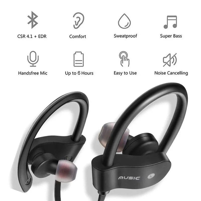 Bluetooth 4.1 Wireless Earphones Sports Music Headset Ear-Hook Waterproof Earbuds Neckband Headphone With Mic For iPhone Xiaomi