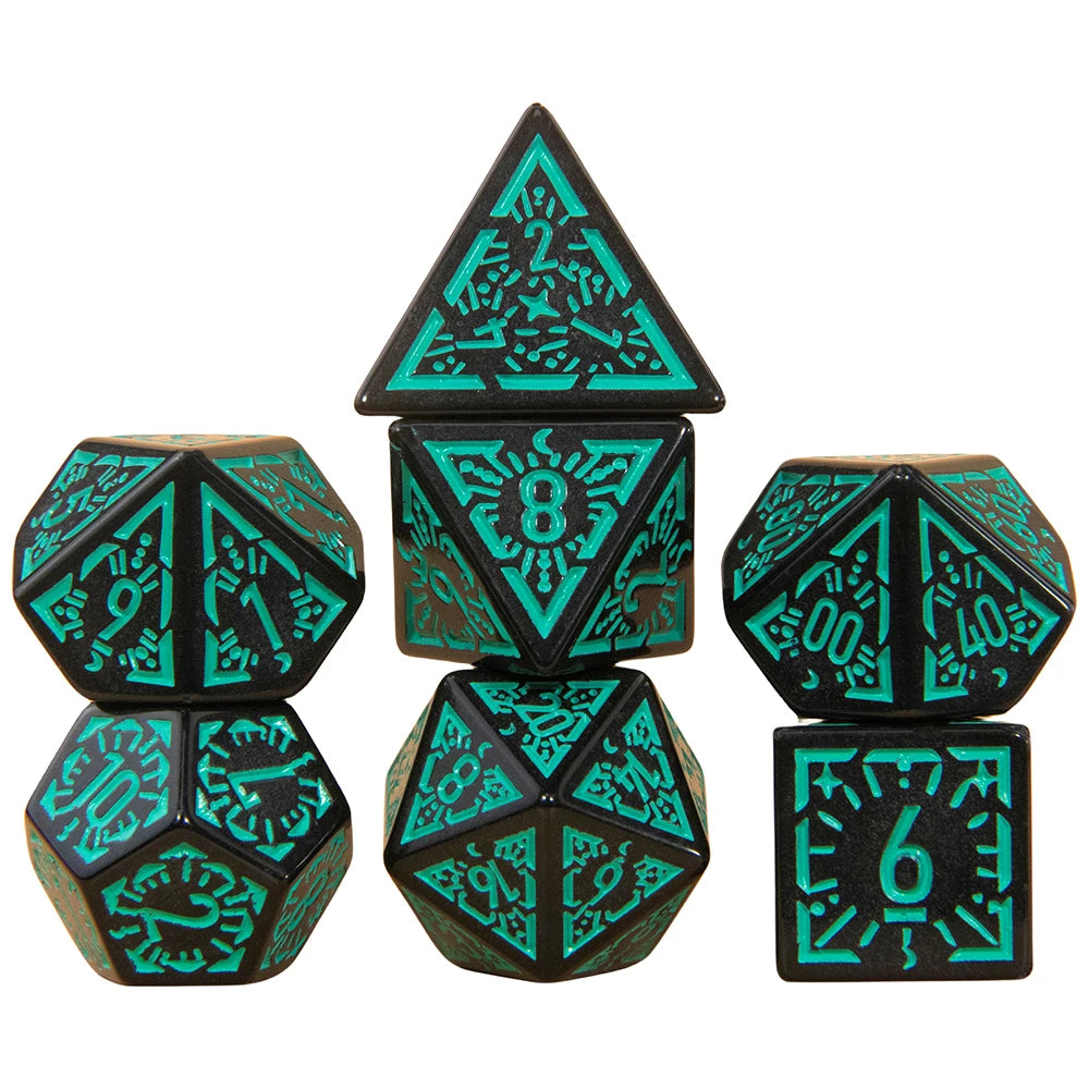 DND Dice Set 7pcs Textures Pattern Polyhedral Dice for DND Role Playing Game Accessories